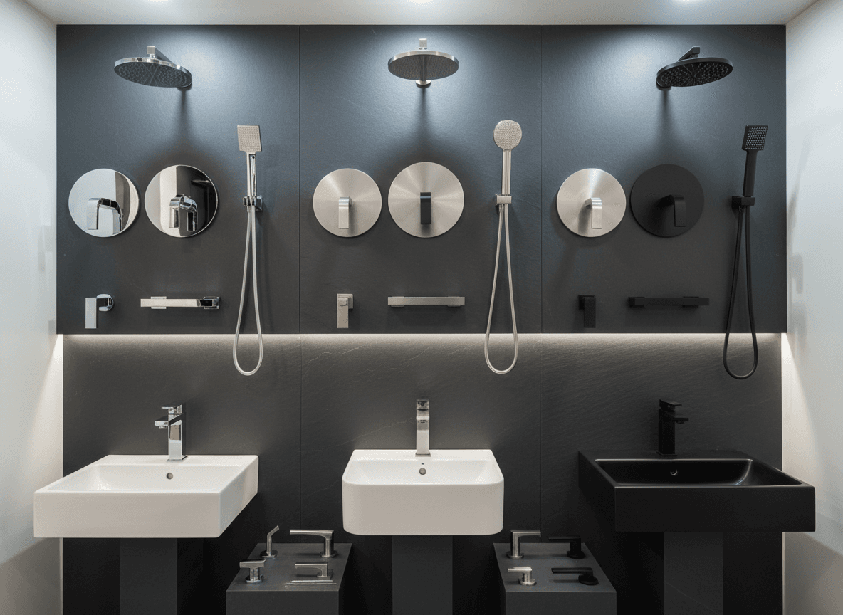 Modern bathroom fixtures in various finishes
