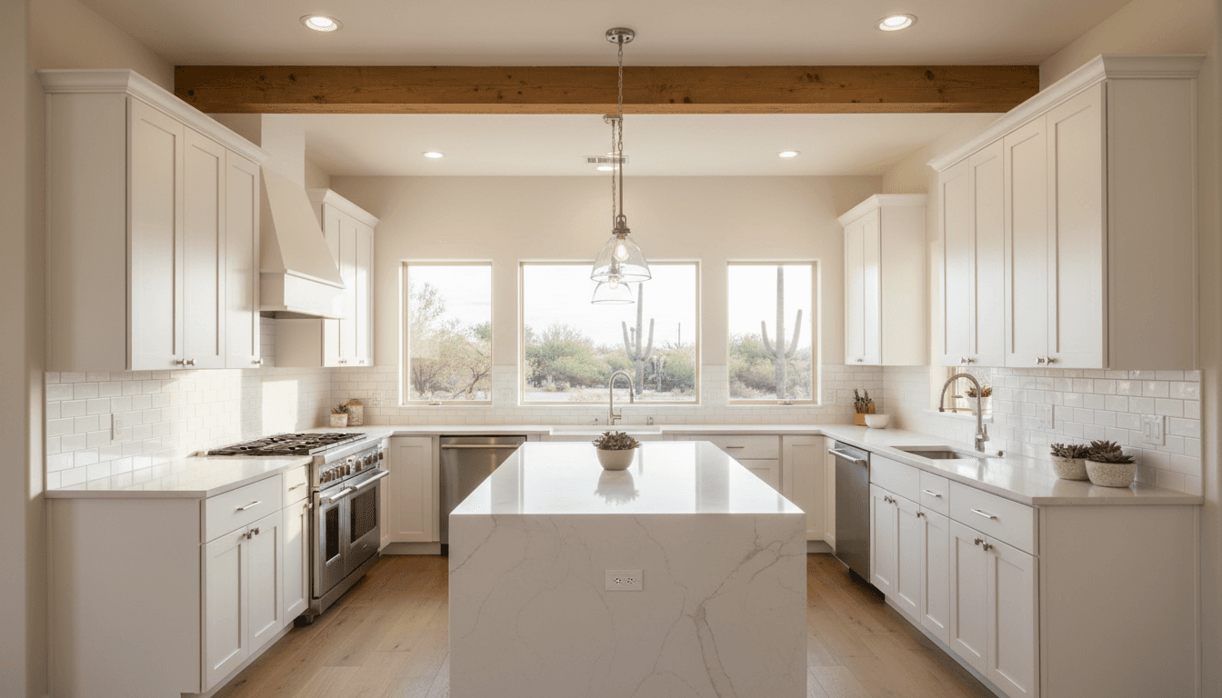 Beautiful modern kitchen remodel with white cabinets and quartz countertops