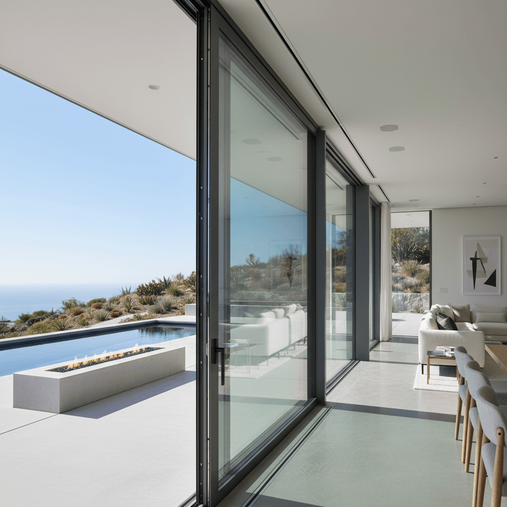 Modern sliding glass door connecting indoor and outdoor spaces